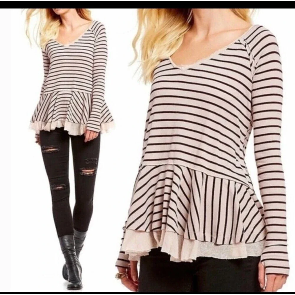 We The Free by Free People Tangerine Tee in Brown Sand. Striped Free People XS